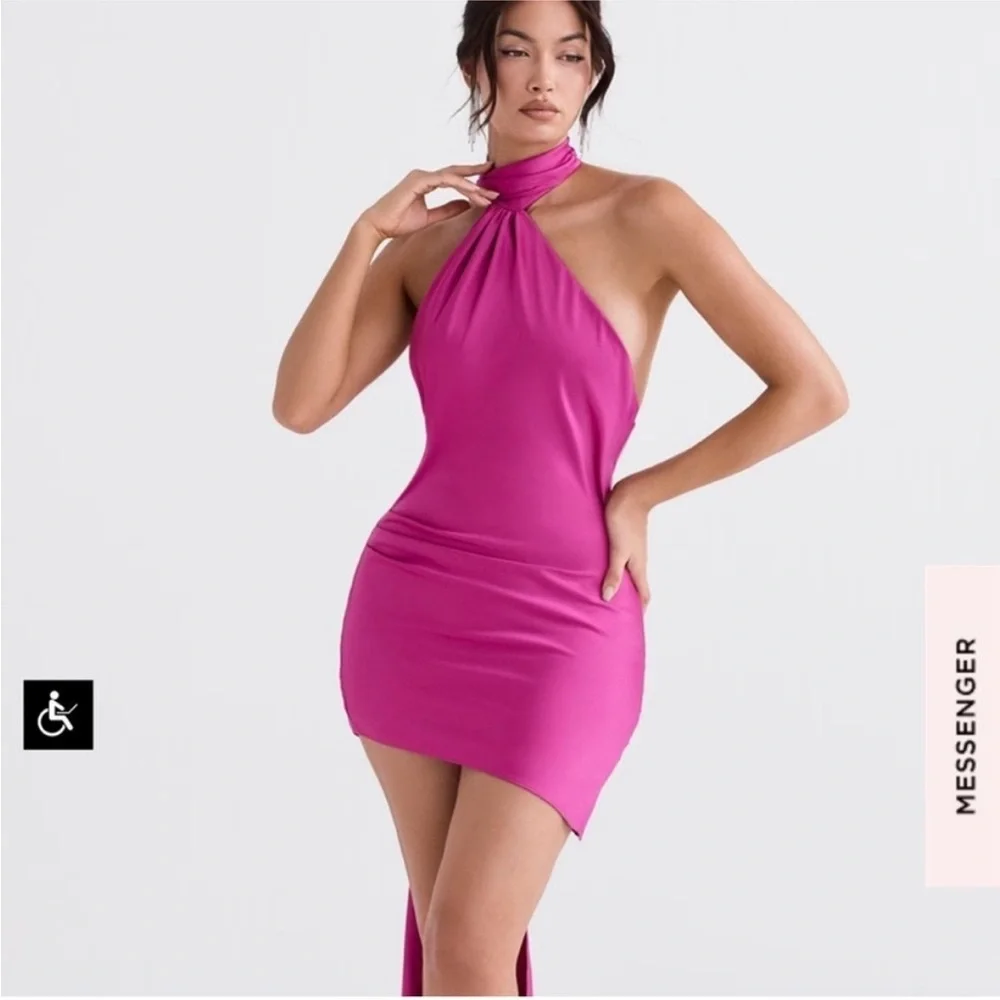 House of CB 'Aida' hot Pink Satin Mini Dress‎ NWOT Size M - Picture 3 of 12